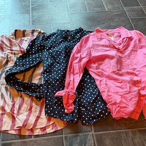 3 J Crew Pink, Polka Dot, & Striped L/S Blouses size 4, 1 NWT 2 preloved